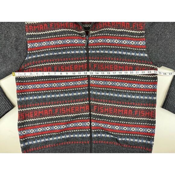 VTG Fisherman Out of Ireland XL Wool Sweater Cardigan Fair Isle Nordic Lambswool - Picture 4 of 13